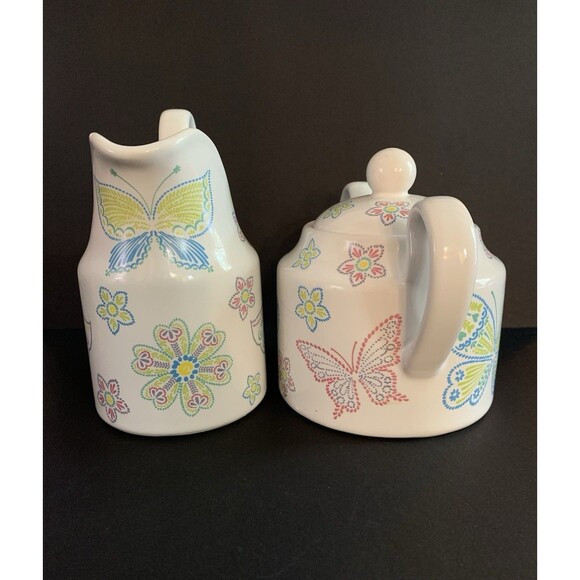 Temp-tations Creamer Sugar Bowl Lid Set Seasonal All A Flutter Butterfly - Picture 3 of 13